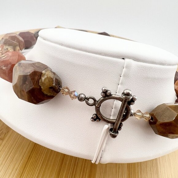 Agate Carnelian Stone Statement Collar Necklace Faceted Chunky Earth Tones - Picture 6 of 13
